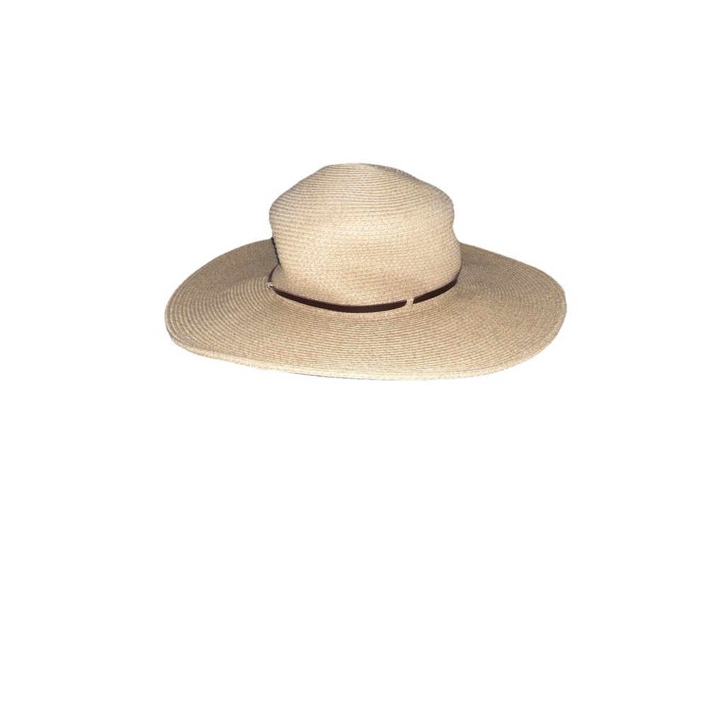 Nine West Womens Sun Floppy Woven Wide Brim Accent Faux Leather Band Boho Hat
